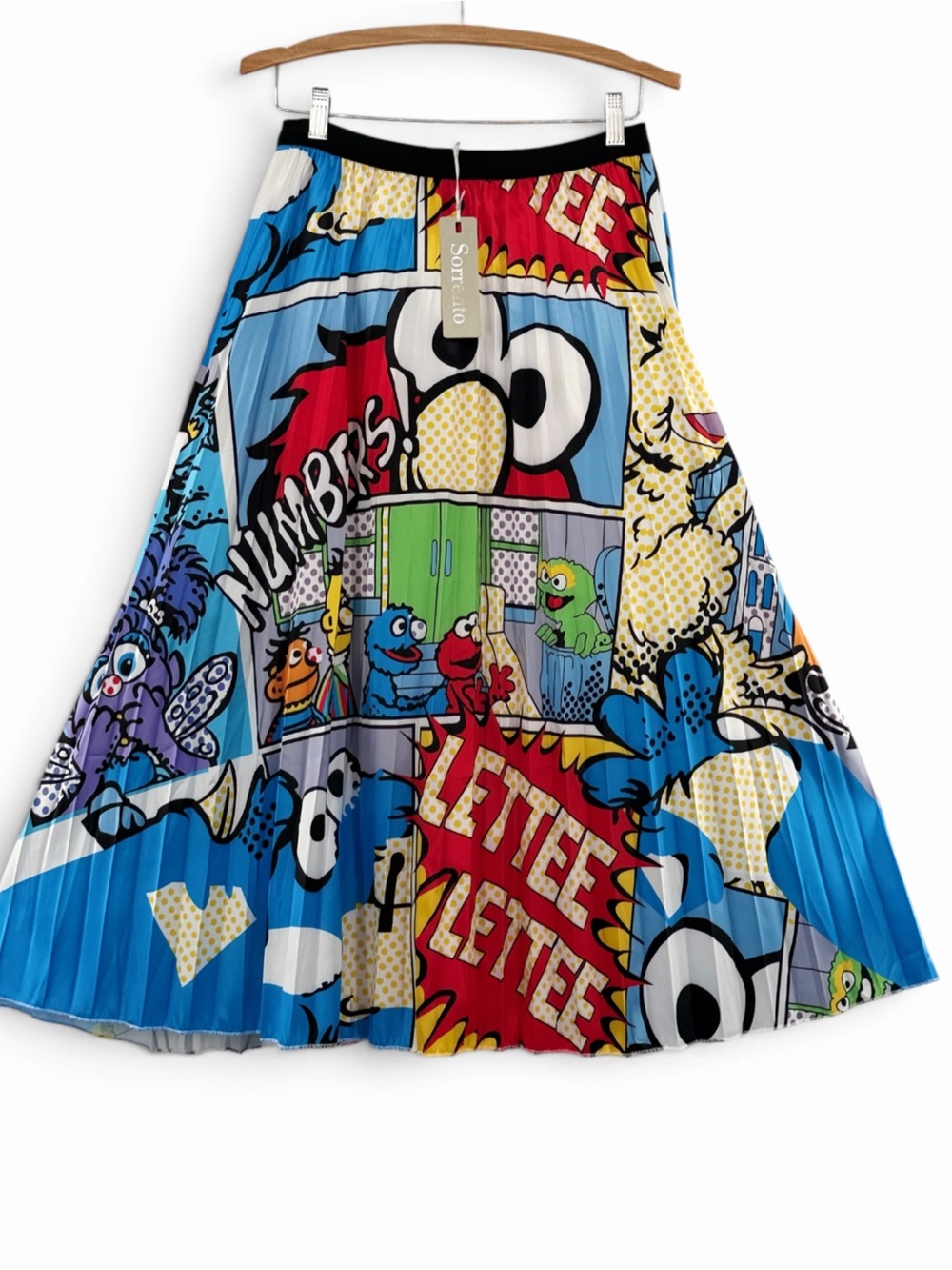 Sorrento NWT Sesame Street Comic Pop Art Pleated Midi Skirt XL